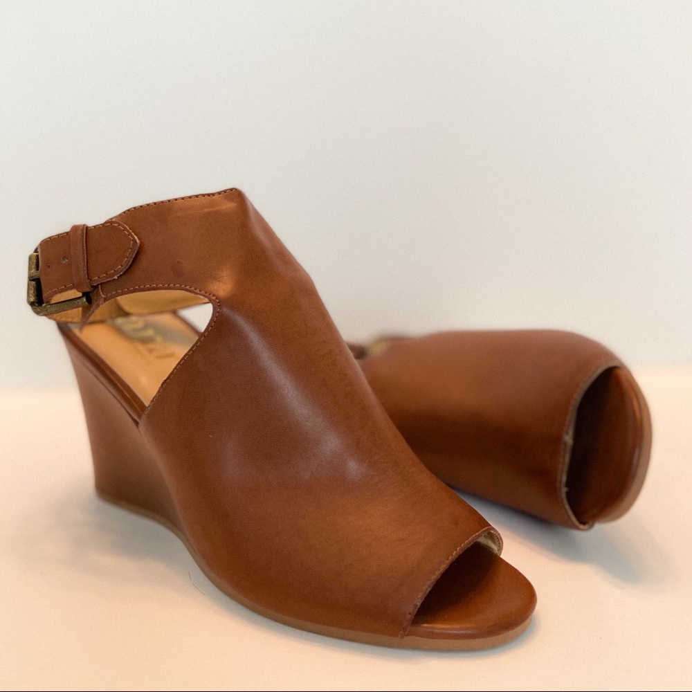 a.n.a Brown Open-Toe Wedge Heel Booties Size 7